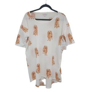 LuLaRoe Cream Tee with Dog Print